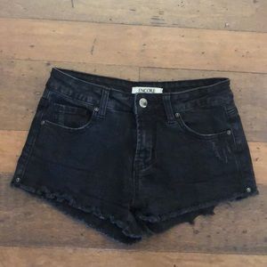 Black denim shorts